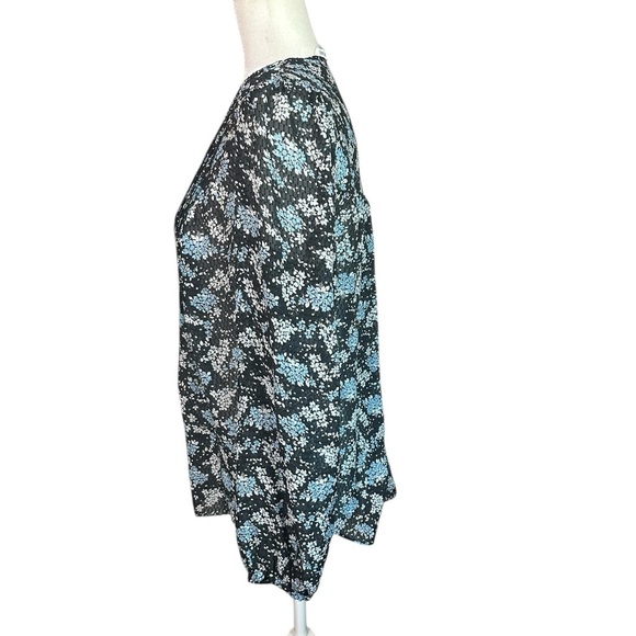 Veronica Beard Black and Blue Floral Long Sleeve Silk Blouse Size 10 - Picture 3 of 5